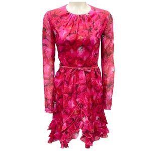 GIAMBATTISTA VALLI RED / ROSE MANIA PRINT SILK GEORGETTE MINI DRESS